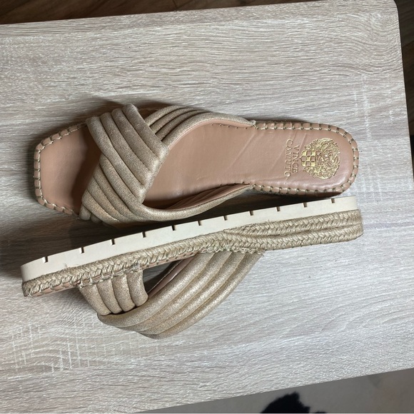 Vince Camuto Melysa Crossband Slide Sandals in Egyptian Gold - Picture 8 of 10